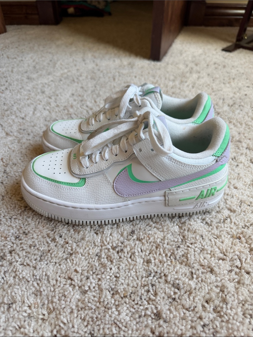 Air Force 1’s: Nike White Sneakers with Bright Green Accents - Picture 2 of 5
